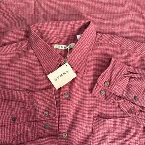 Summa‎ Woven Textured Silk Long Sleeve Button Up Men Size L Red Preppy NEW